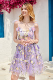 Purple Cute Corset Short Formal Dress with 3D Flowers