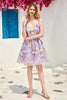 Load image into Gallery viewer, Purple Cute Corset Short Formal Dress with 3D Flowers