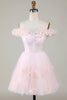 Load image into Gallery viewer, Cute A Line Off the Shoulder Pink Short Cocktail Dress with Flowers