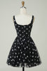 Load image into Gallery viewer, Cute A Line V Neck Black Tulle Short Formal Dress with Stars