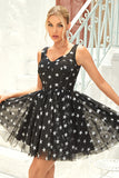 Black A Line Tulle Short Formal Dress with Stars