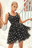 Black A Line Tulle Short Formal Dress with Stars