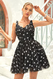 Black A Line Tulle Short Formal Dress with Stars