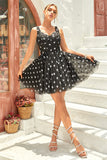 Black A Line Tulle Short Formal Dress with Stars