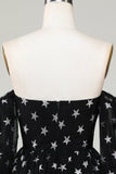 A Line Off the Shoulder Black Stars Short Formal Dress