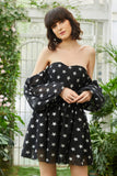 Black Off the Shoulder Stars Short Formal Dress with Detachable Sleeves