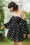 Black Off the Shoulder Stars Short Formal Dress with Detachable Sleeves