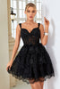 Load image into Gallery viewer, Cute A Line Dark Blue Corset Tiered Short Formal Dress with Lace