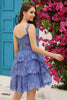 Load image into Gallery viewer, Sparkly Dark Blue Corset Tiered Short Formal Dress with Lace
