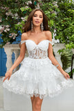 Princess A Line White Corset Tiered Short Formal Dress with Lace