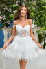 Load image into Gallery viewer, Cute A Line Dark Blue Corset Tiered Short Formal Dress with Lace