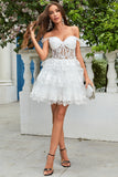 Princess A Line White Corset Tiered Short Formal Dress with Lace