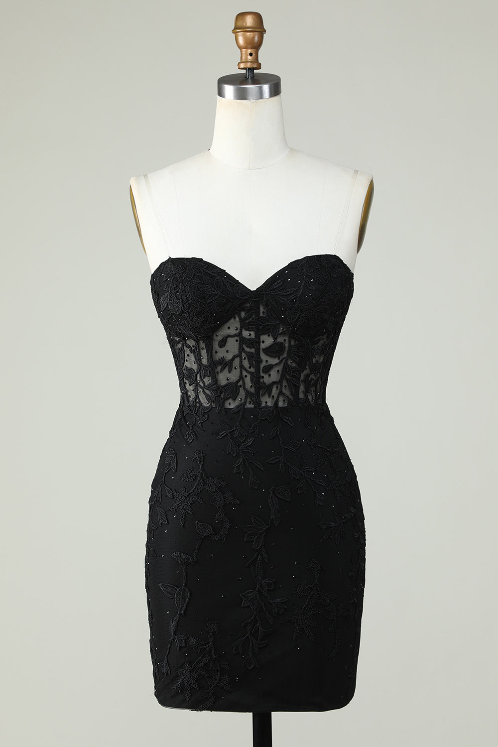 Bodycon Sweetheart Black Corset Short Formal Dress with Appliques