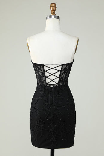 Bodycon Sweetheart Black Corset Short Formal Dress with Appliques