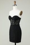 Bodycon Sweetheart Black Corset Short Formal Dress with Appliques