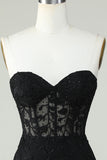 Bodycon Sweetheart Black Corset Short Formal Dress with Appliques