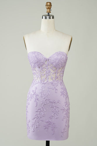 Bodycon Sweetheart Purple Corset Short Formal Dress with Appliques