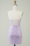 Bodycon Sweetheart Purple Corset Short Formal Dress with Appliques