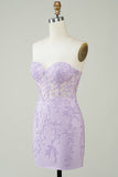 Bodycon Sweetheart Purple Corset Short Formal Dress with Appliques