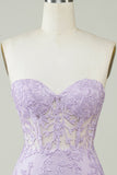 Bodycon Sweetheart Purple Corset Short Formal Dress with Appliques