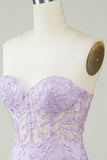 Bodycon Sweetheart Purple Corset Short Formal Dress with Appliques