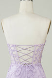 Bodycon Sweetheart Purple Corset Short Formal Dress with Appliques