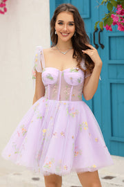 Lavender Corset Embroidery Short Formal Dress