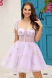 Lavender Corset Embroidery Short Formal Dress