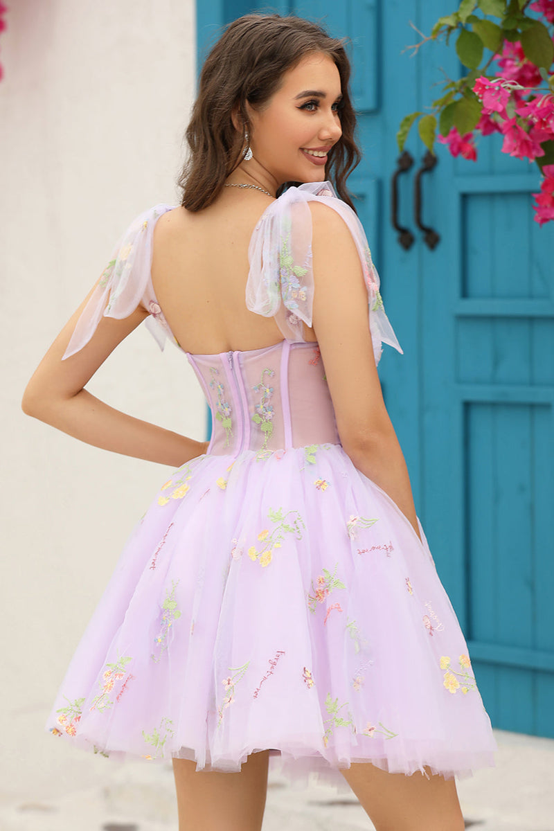Load image into Gallery viewer, Lavender Corset Embroidery Short Formal Dress