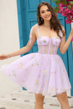 Lavender Corset Embroidery Short Formal Dress