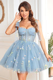 A Line Spaghetti Straps Black Short Formal Dress with Appliques