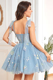 A Line Spaghetti Straps Black Short Formal Dress with Appliques