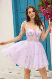 A Line Spaghetti Straps Black Short Formal Dress with Appliques