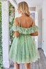 Load image into Gallery viewer, Off the Shoulder Ruffles Tulle Short Formal Dress with Embroidery
