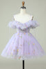 Load image into Gallery viewer, Lavender Off the Shoulder Corset Short Formal Dress with Ruffles