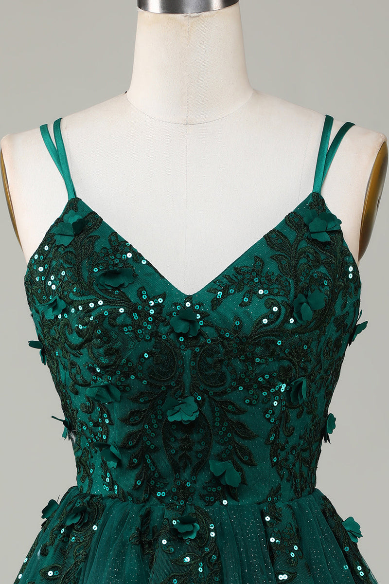 Load image into Gallery viewer, Stylish A Line Spaghetti Straps Dark Green Short Cocktail Dress with Appliques Beading