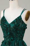 Stylish A Line Spaghetti Straps Dark Green Short Cocktail Dress with Appliques Beading