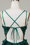 Stylish A Line Spaghetti Straps Dark Green Short Cocktail Dress with Appliques Beading