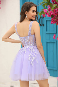 Lilac Corset Straps A-Line Short Formal Dress