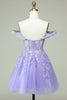 Load image into Gallery viewer, A Line Off the Shoulder Lilac Corset Short Formal Dress with Appliques