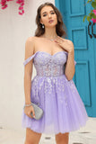 Lilac Corset Straps A-Line Short Formal Dress