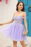 Lilac Corset Straps A-Line Short Formal Dress