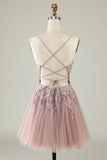 A Line Spaghetti Straps Light Purple Short Formal Dress with Appliques