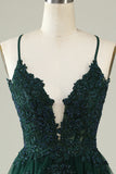 A Line Spaghetti Straps Dark Green Short Formal Dress with Appliques