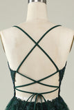 A Line Spaghetti Straps Dark Green Short Formal Dress with Appliques