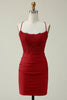 Load image into Gallery viewer, Sheath Spaghetti Straps Dark Red Short Formal Dress with Appliques