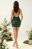 Sheath Spaghetti Straps Dark Green Short Formal Dress with Appliques