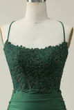 Sheath Spaghetti Straps Dark Green Short Formal Dress with Appliques