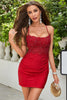 Load image into Gallery viewer, Bodycon Spaghetti Straps Dark Red Short Formal Dress with Appliques