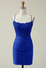 Load image into Gallery viewer, Sheath Spaghetti Straps Royal Blue Short Formal Dress with Appliques